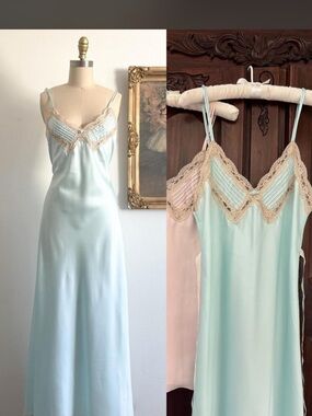 Miss Elaine Mint Green Slip with Cream Lace Trim